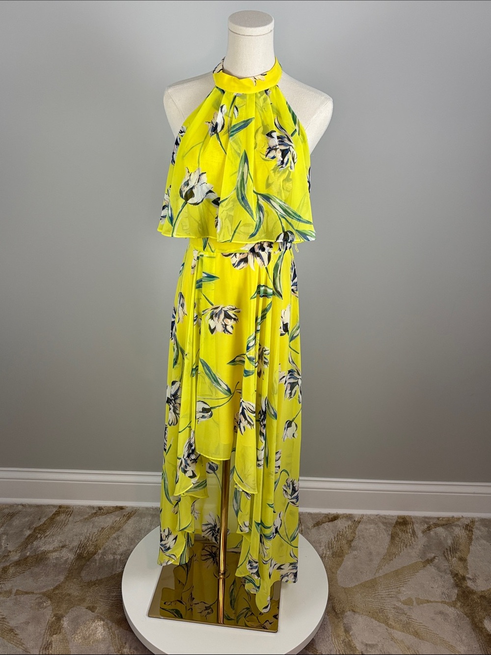 Eliza J Yellow Floral Halter High-Low Dress